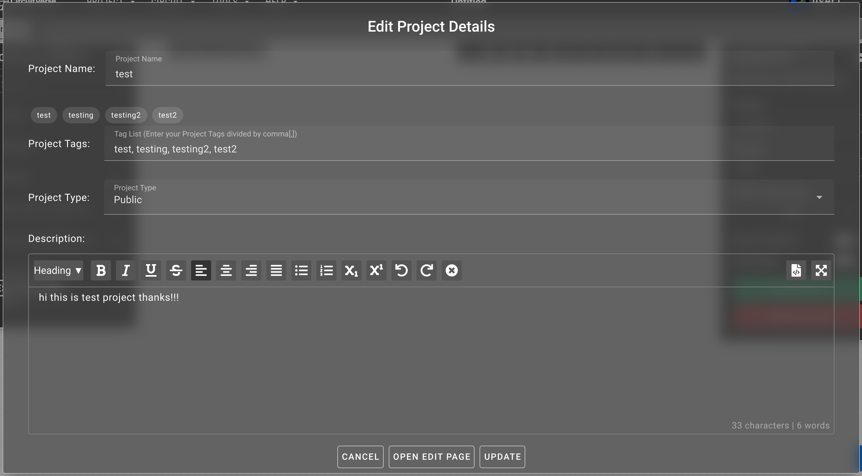 Update Project Details